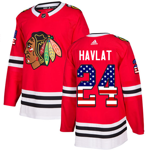 Adidas Blackhawks #24 Martin Havlat Red Home Authentic USA Flag Stitched NHL Jersey - Click Image to Close